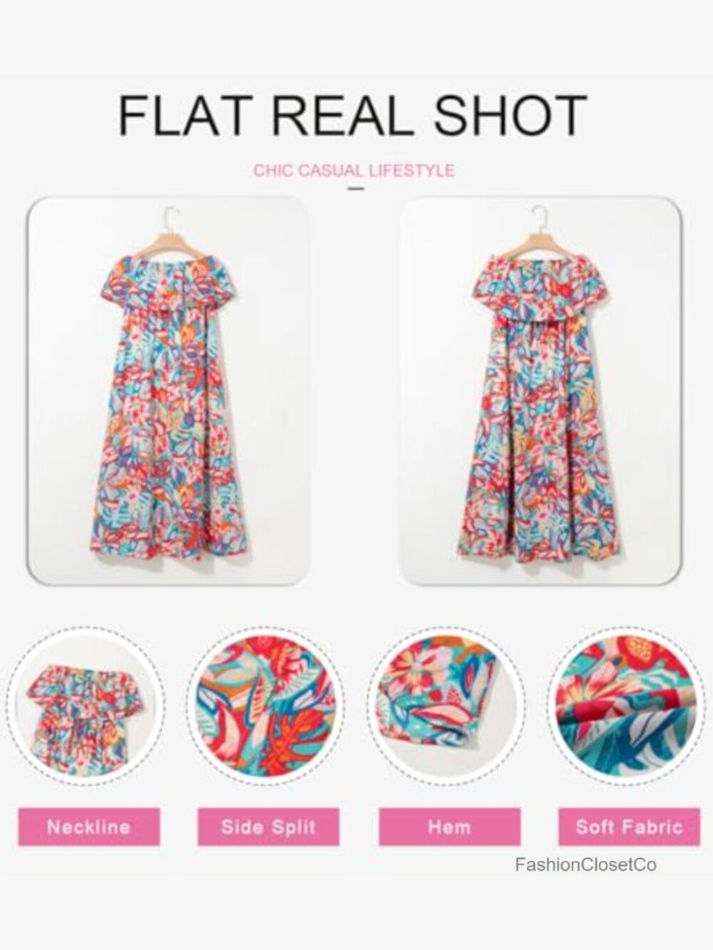Strapless High Waist Side Split Flowy Boho Maxi Dress - Picture 5 of 7